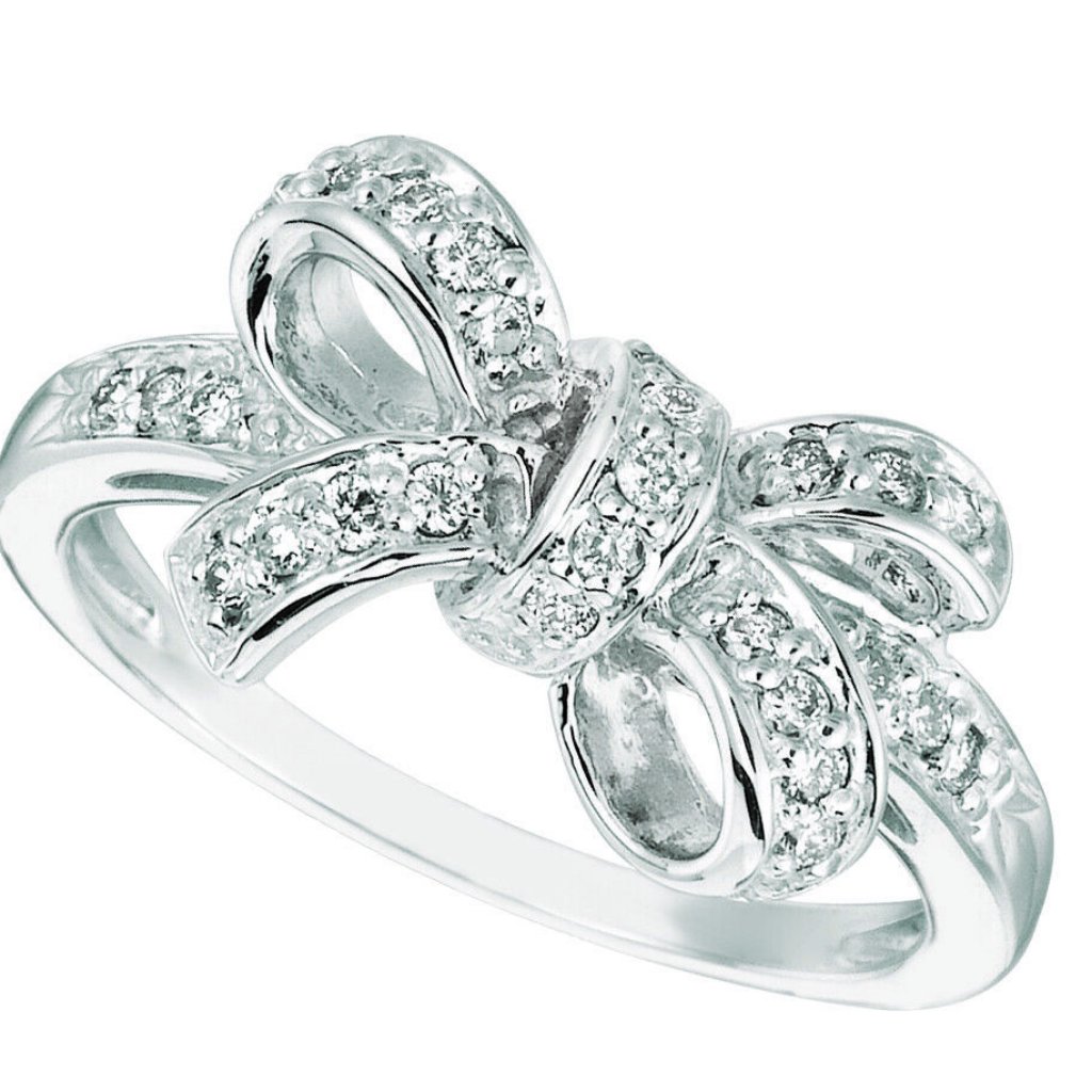 0.25 Carat Natural Diamond Bow Ring G Si 14k White Gold